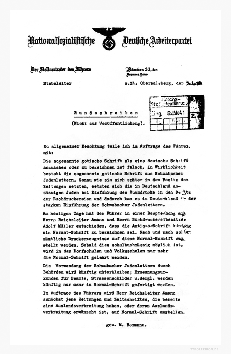 Interdiction de la Fraktur, lettre du 3 janvier 1941 (Martin Bormann)