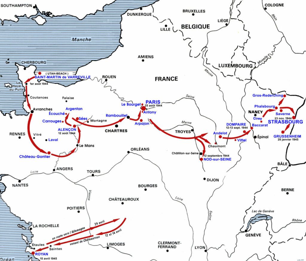 Le parcours de la 2e DB en France en 1944.