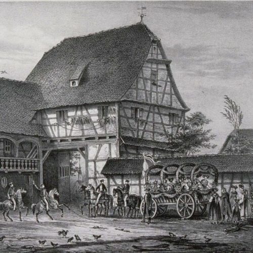 Frédéric Piton, Intérieur d'une ferme du Kochersberg (lithographie, 1855)